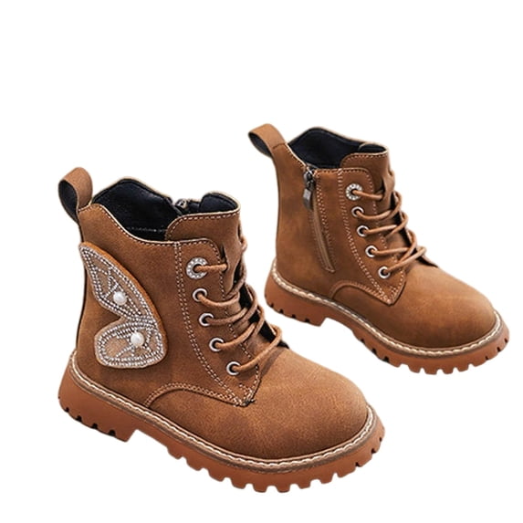 Mwjwdo Girls Mid Calf Boots Comfortable Soft Artificial Leather Casual Fashion Short Boots Stylish for Children Fall Winter Fashionable Footwear Brown 35