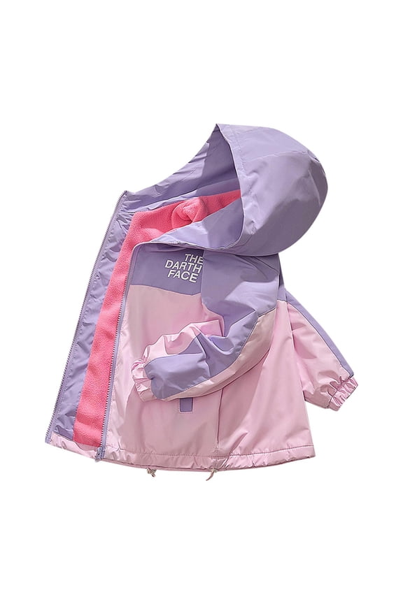 Girls' Outdoor 3-In-1 Jackets Kids Letter Print Detachable Fleece Inner Jacket Outdoor Walking Hooded Jacket Purple 4 Years