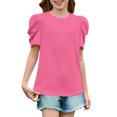 thumbnail image 1 of Mwjwdo Girls Puff Short Sleeve Shirts Summer Ribbed Knit Crewneck T Shirt Tops Tee Blouse Fashion Tees 4-14 Years Hot Pink 4 Years, 1 of 9