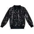 thumbnail image 1 of Mwjwdo Girls Sparkle Sequin Bomber Jacket Kids Toddler Glitter Shiny Zip Up Metallic Coat Hip Hop Jazz Outwear for Carnival Black L, 1 of 3