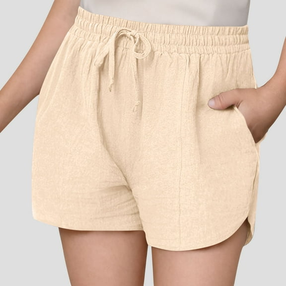 Mwjwdo Girls Summer Elastic Waist Drawstring Shorts Kids High Waisted Wide Leg Casual Beach Shorts with Pockets Beige 13 Years