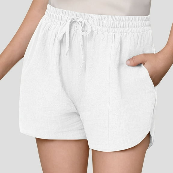 Mwjwdo Girls Summer Elastic Waist Drawstring Shorts Kids High Waisted Wide Leg Casual Beach Shorts with Pockets White 11 Years