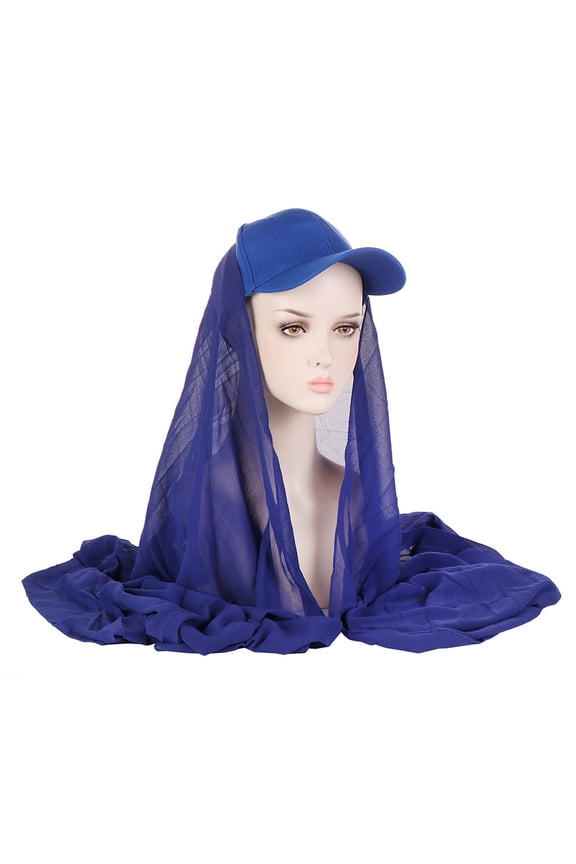 Hijab-Splice Baseball Wrap Hat Long Sheer Rear Drape Adjustable Back Tie for Daily Mall Visits Blue