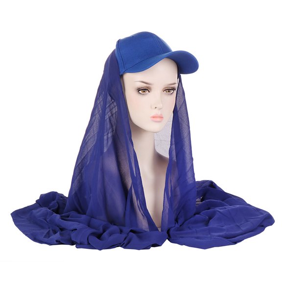 Mwjwdo Hijab-Splice Baseball Wrap Hat Long Sheer Rear Drape Adjustable Back Tie for Daily Mall Visits Blue