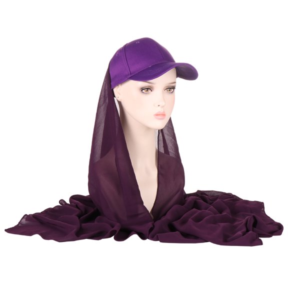 Mwjwdo Hijab-Splice Baseball Wrap Hat Long Sheer Rear Drape Adjustable Back Tie for Daily Mall Visits Purple