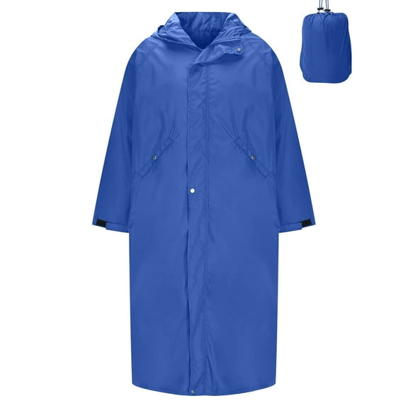 Mwjwdo Hood Rain Poncho Waterproof Lightweight Raincoat for Men Adult with Pocket for Hiking Camping Outdoor Activities Blue M