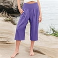 thumbnail image 1 of Mwjwdo Kids Capri Pants for Girls Casual Summer Cotton Linen Wide Leg Elastic Waist Lounge Pants with Pockets Purple 13 Years, 1 of 7