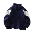 thumbnail image 1 of Mwjwdo Kids Full Zip Jacket Boys Girls Polar Fleece Jacket Color Block Sweatshirt Long Sleeve Top Warm Clothes with Pockets Navy 11 Years, 1 of 3