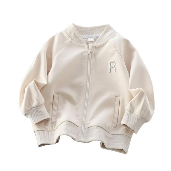 Mwjwdo Kids' Long Sleeve Zip-Up Hoodie Big Kids Pocketed Casual Comfortable Loose Fit Hoodless Casual Jacket/Coat Beige 9 Years