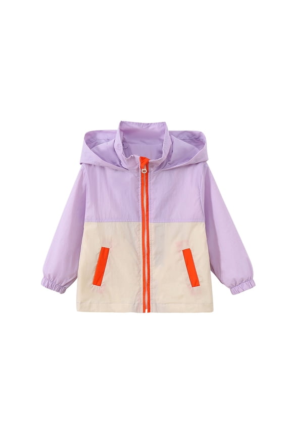 Kids Outdoor Active Softshell Trenchcoats Trendy Lightweight Zipper-Up Windbreaker Hoodie Jackets Versatile Hiking Coats 1-10Y Purple 7 Years