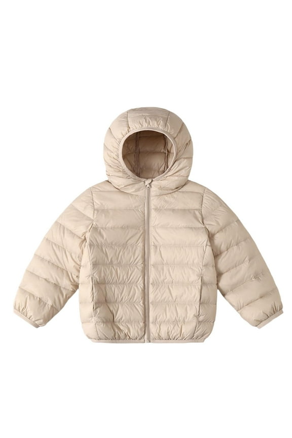 Kids Puffer Jacket Lightweight Packable Down Coat with Hood Warm and Comfy Down-Alternative Warm Coat Beige 2 Years