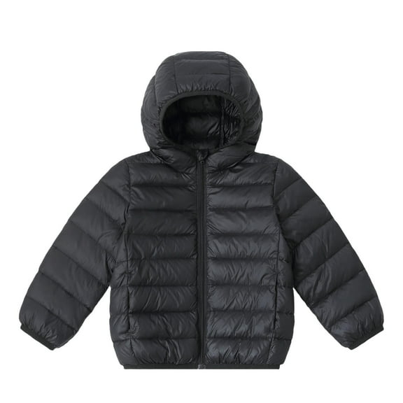 Mwjwdo Kids Puffer Jacket Lightweight Packable Down Coat with Hood Warm and Comfy Down-Alternative Warm Coat Black 7 Years