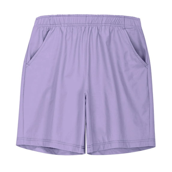 Mwjwdo Kids Quick Dry Workout Athletic Shorts Girls Boys Summer Lightweight Elastic Waist Casual Bermuda Shorts with Pockets Purple 14 Years