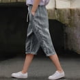 thumbnail image 1 of Mwjwdo Linen Pants Girls Summer Capri Shorts Lightweight Drawstring Pants Trendy Straight Leg Pant Button Pant with Pockets Gray 14 Years, 1 of 8