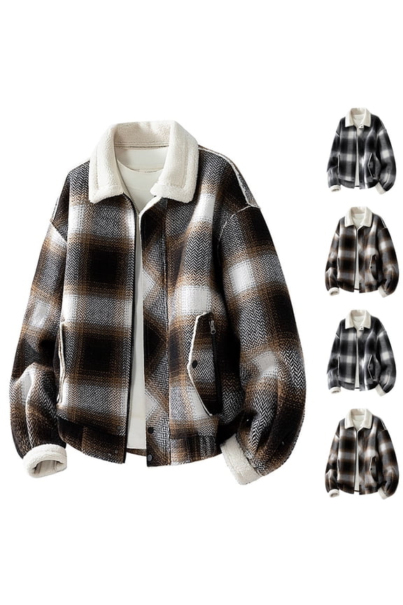 Men Flannel Shirt Jacket Ultra Soft Fleece Lined Plaid Jackets Coat Full Zipper Heavyweight Winter Coat with Pockets Black L