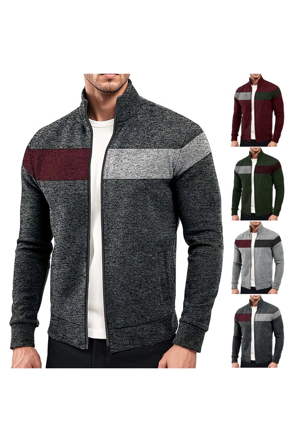 Men Lightweight Varsity Jacket Fashion Color Block Fall Zip Up Stand Neck Coat with Pockets 2026 Spring Fall Outerwear Wine XL