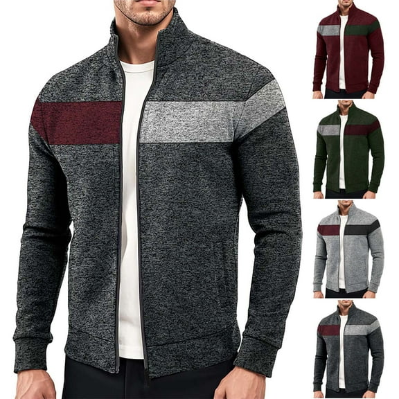 Mwjwdo Men Lightweight Varsity Jacket Fashion Color Block Fall Zip Up Stand Neck Coat with Pockets 2026 Spring Fall Outerwear Wine XXXL