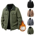 thumbnail image 1 of Mwjwdo Men's Casual Thicked Sherpa Lined Button Front Corduroy Trucker Jacket Long Sleeve Button Up Shirts Jacket Collared Shacket Khaki XXXXL, 1 of 9