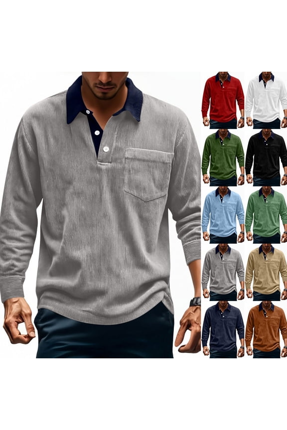 Men's Corduroy Sweatshirts Casual Long Sleeve Trendy Shirts Lightweight Quarter Button Collared Golf Tops Khaki XXXL