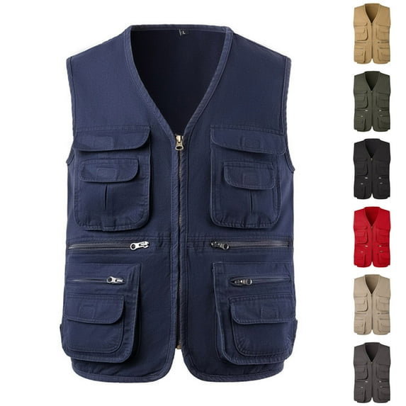 Mwjwdo Men's Fishing Vest with Multi-Pocket Sleeveless Jacket Hunting Vest Safari Travel Outdoor Casual Vest Gilet Khaki XXL