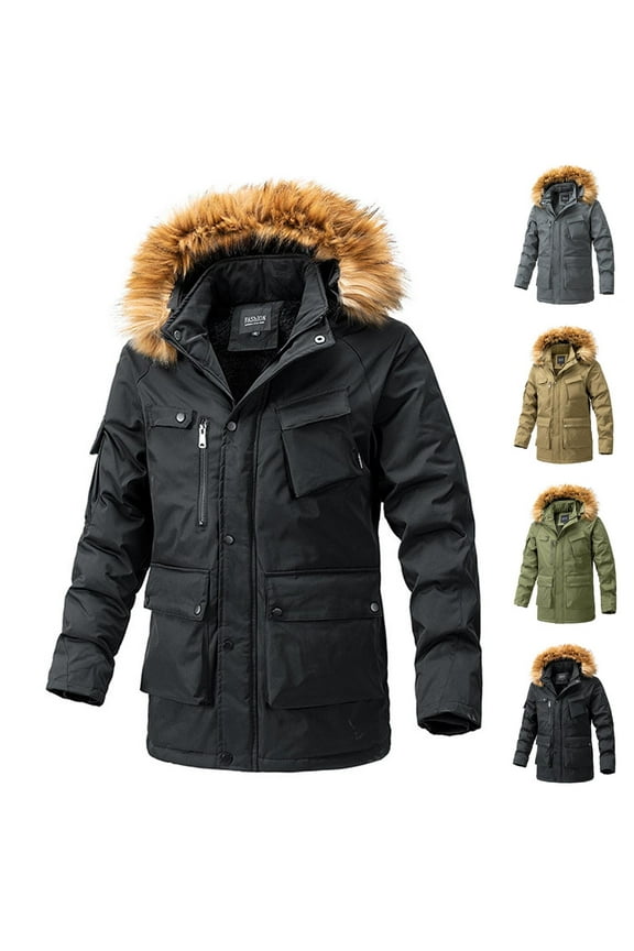 Men's Hooded Winter Puffer Jacket Down Fleece Lined Parka Snow Jacket Insulated Ski Jacket with Detachable Hood Gray L