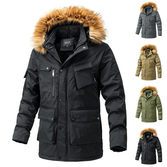 Mwjwdo Men's Hooded Winter Puffer Jacket Down Fleece Lined Parka Snow Jacket Insulated Ski Jacket with Detachable Hood Khaki L
