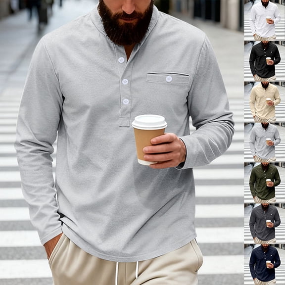 Mwjwdo Men's Long Sleeve Henley Shirts Cotton 3-Button Spring Casual T-Shirts Solid Color Soft Basic Tops 2026 Army Green XXXL