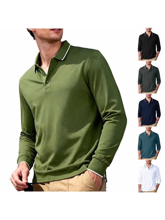 Men's Long Sleeve Shirt Classic Fit Button Down Collared Lightweight Shirts Casual Solid Color Golf Tops Navy XXL