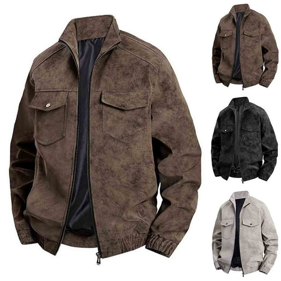 Mwjwdo Men's Loose Faux Leather Jacket Zip-Up Motorcycle Bomber Jackets 90S Vintage Biker Racing Moto Jackets Windproof Coat Black M