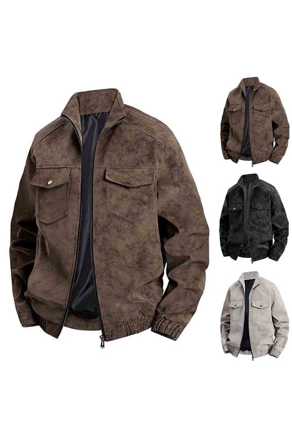 Men's Loose Faux Leather Jacket Zip-Up Motorcycle Bomber Jackets 90S Vintage Biker Racing Moto Jackets Windproof Coat Coffee M