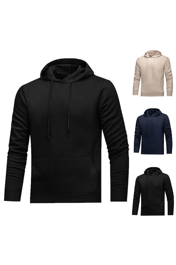 Men's Pullover Hoodie Lightweight Long Sleeve with Kangaroo Pocket Slim Fit Basic Casual Sweatshirt Black S