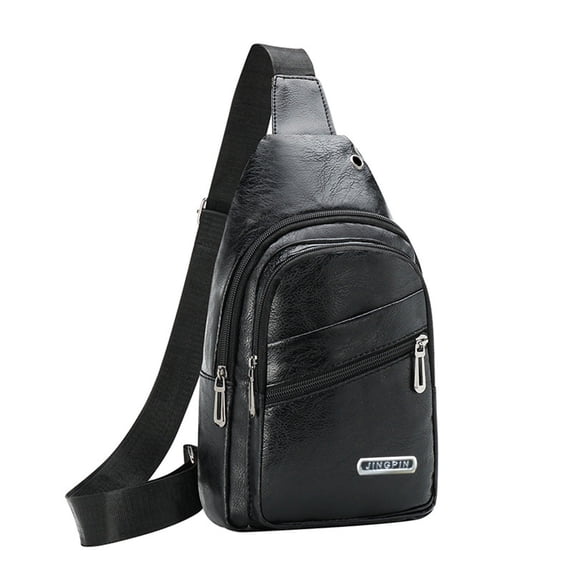 Mwjwdo Men's Soft PU Leather Business Chest Bag, Minimalist Multi-Pocket Crossbody Sling Purse for Work & Daily Commute Black