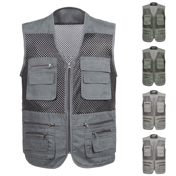 Mwjwdo Men's Summer Outdoor Work Safari Hiking Travel Photo Fishing Vest with Pockets Lightweight Work Photo Vest Beige XXL