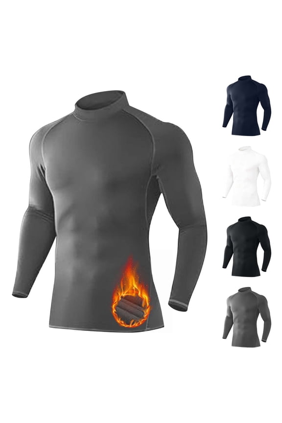 Men's Thermal Turtle Mock Neck Shirts, Long Sleeve Compression Shirts Fleece Lined Undershirt Base Layer Tops Navy L