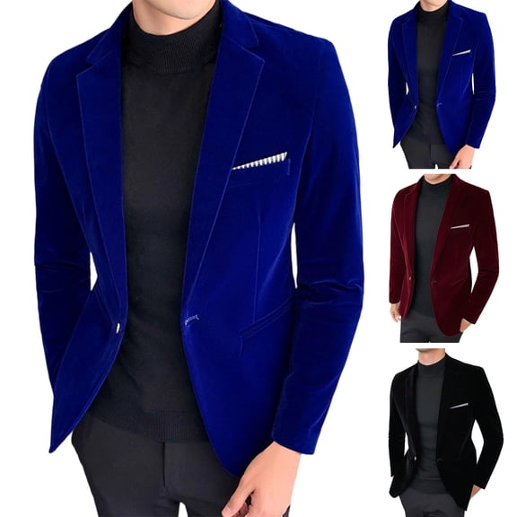 Mwjwdo Men's Velvet Sport Coats Blazers Slim Fit Tuxedo Solid Notch Lapel Suits Blazer for Men Fall Winter Spring Wine M
