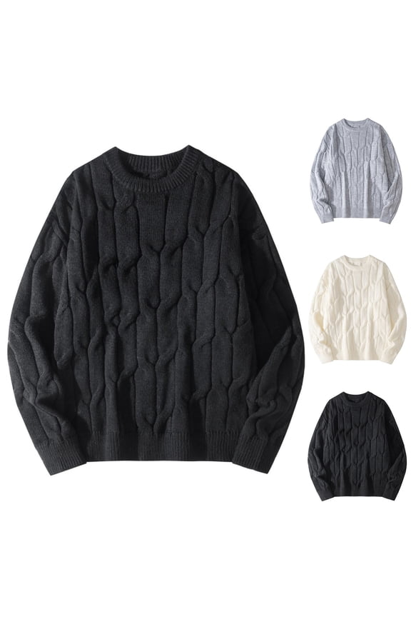 Mens Casual Pullover Sweaters Long Sleeve 2026 Spring Fall Solid Color Round Neck Drop Shoulder Knit Sweater Beige S