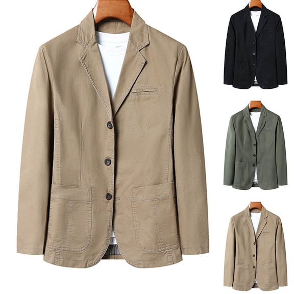 Mwjwdo Mens Casual Single Breasted Sports Coat Notch Lapel Blazers Winter Plain Jacket Long Sleeve Plus Size Suit Jackets Khaki XL