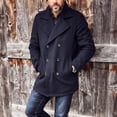 thumbnail image 1 of Mwjwdo Mens Classic Pea Coat Notched Collar Double Breasted Slim Fit Winter Warm Heavyweight Trench Coats Black M, 1 of 7