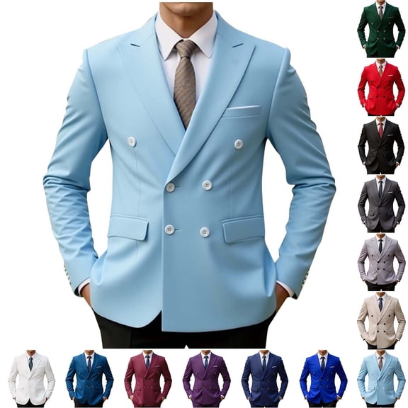 Mwjwdo Mens Double Breasted Suit Jacket Slim Fit Blazer for Men Buttons Business Blazer Jakcet Wedding Prom Formal Coat Wine XXS