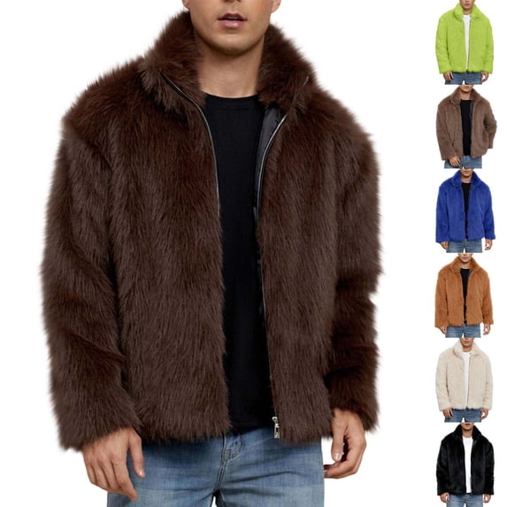 Mwjwdo Mens Faux Fur Jackets Fluffy Fall Winter Warm Cozy Coats Open Front Lapel Collar Coat Long Sleeve Stylish Outwear Orange XXL