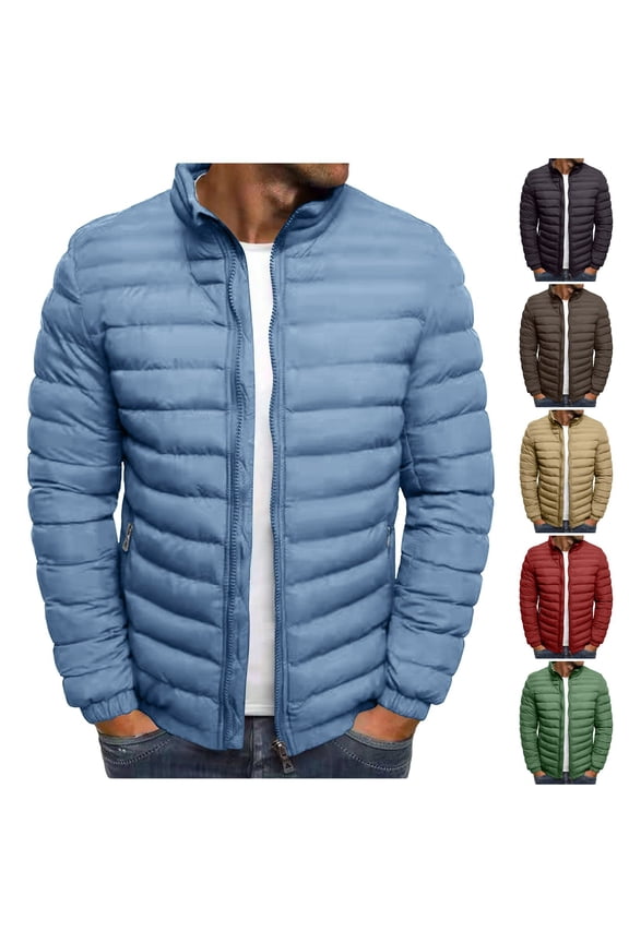 Mens Lightweight Puffer Jacket Long Sleeve Packable Down Quilted Jackets Fashion Resistant Warm Casual Winter Coat Light Blue XS