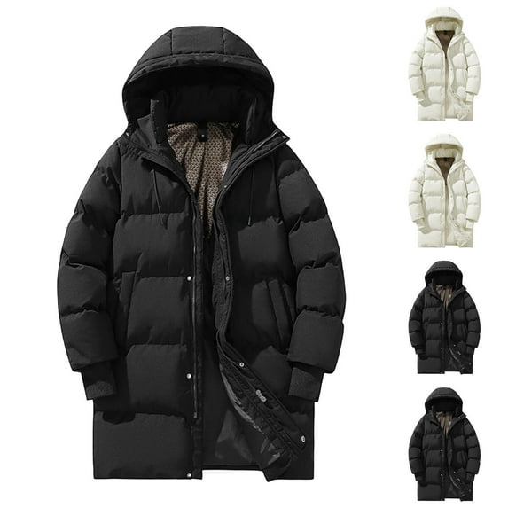 Mwjwdo Mens Long Winter Coat Hooded Waterproof Insulated Puffer Jacket Thicken Puffy Warm Down Quilted Windbreaker Parka White XL