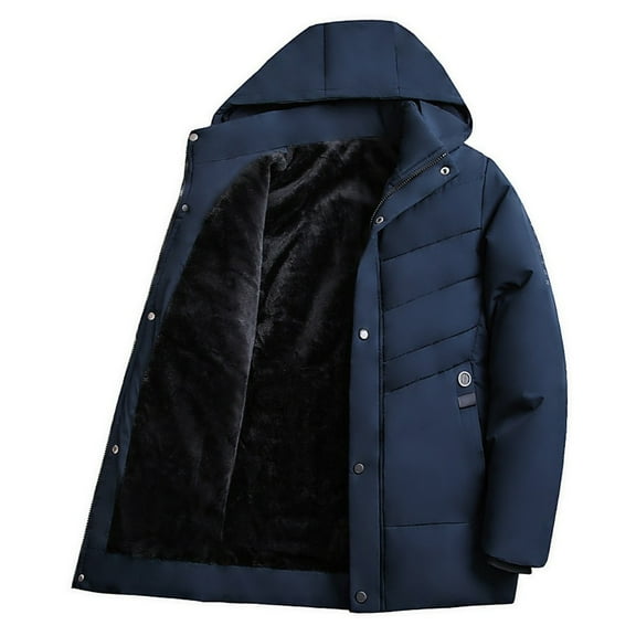 Mwjwdo Mens Puffer Jacket Fleece Lined Down Coat Hooded Quilted Jacket Plus Size Padded Coat Warm Insulated Jacket Winter Coat Blue XXL