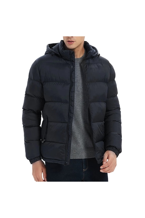 Mens Puffer Jacket Lightweight Water Resistant Windproof Hooded Down Jackets Warm Packable Zip Up Winter Coat Navy M