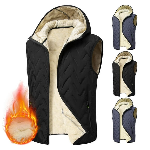 Mwjwdo Mens Puffer Vest Lightweight Hooded Fleece Lined Puffy Jackets Warm Full Zipper Sleeveless Outerwear With Pockets Black XS