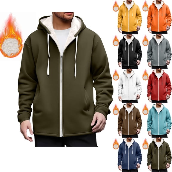 Mwjwdo Oversized Fleece Lined Jackets for Men Winter Zip Up Long Sleeve Hooded Coats Casual Warm Thermal Outwear with Pockets White S
