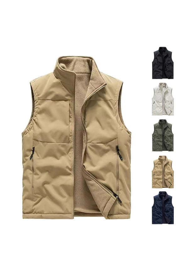 Polar Fleece Vest Men Big and Tall Sleeveless Jacket Casual Outwear Winter Warm Golf Vests with Zipper Pockets 2025 Dark Blue M