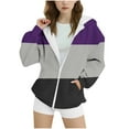 thumbnail image 1 of Mwjwdo Savings Fall Clothes for Girls Zip Up Long Sleeve Hooded Sweatshirts with Pocket Drawstring Color Block Hoodies Purple 12-13Years, 1 of 4