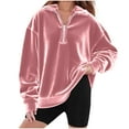 thumbnail image 1 of Mwjwdo Girls Velvet Sweatshirts Half Zip Drop Shoulder Casual Soft Loose Pullover Clothes Kids Collared 2025 Fall Winter Everyday Warm Tops Pink 140, 1 of 5
