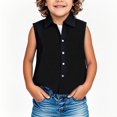 thumbnail image 1 of Mwjwdo Sleeveless Blouses for Children Summer Casual Button Down Shirts Boys and Girls V Neck Business Casual Collared Blouses Tank Tops Black 7 Years, 1 of 3